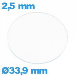 Verre circulaire plat 33,9 mm verre minéral de montre