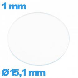 Verre montre verre minéral circulaire 15,1 mm plat