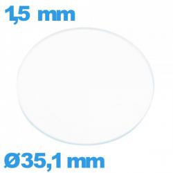 Verre plat 35,1 mm pour montre en verre minéral circulaire