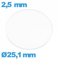 Verre 25,1 mm circulaire plat de montre verre minéral