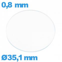 Verre circulaire 35,1 mm plat montre en verre minéral