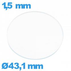 Verre circulaire plat 43,1 mm en verre minéral montre