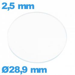 Verre circulaire en verre minéral 28,9 mm plat montre