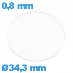 Verre plat verre minéral circulaire 34,3 mm de montre