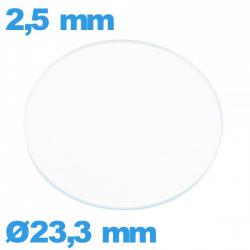 Verre plat en verre minéral circulaire montre 23,3 mm