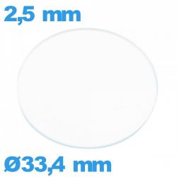 Verre 33,4 mm de montre plat circulaire en verre minéral