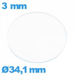 Verre circulaire 34,1 mm plat montre en verre minéral