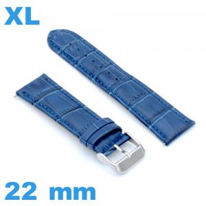 Bracelet gros poignet Cuir véritable de veau de luxe 22mm bleu pour montre