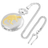 Montre de Poche Gousset Argenté Dinosaure Doré + Chaine