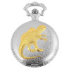 Montre de Poche Gousset Argenté Dinosaure Doré + Chaine