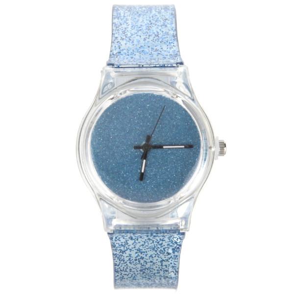 Montre fond bleu paillettes femme pas chère