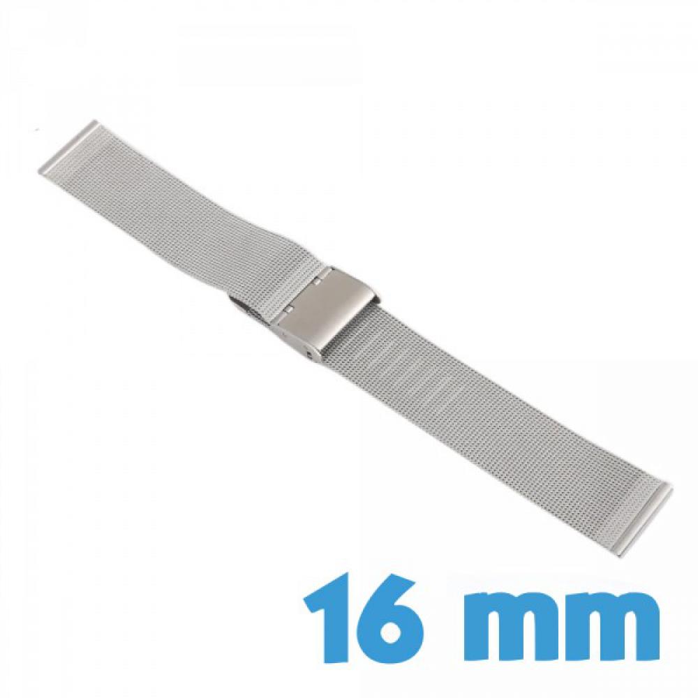 Bracelet maille milanaise pour montre Argent Acier Inoxydable 1.6 cm