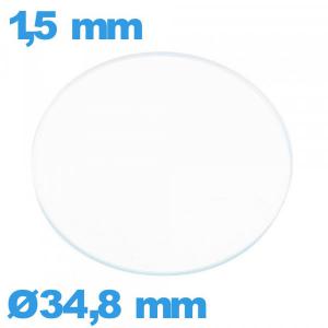 Verre 34,8 mm de montre circulaire en verre minéral