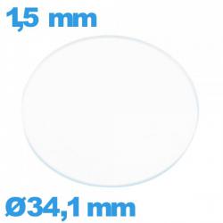 Verre circulaire 34,1 mm plat montre en verre minéral