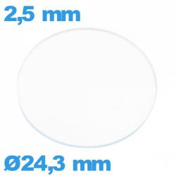 Verre circulaire en verre minéral 24,3 mm plat montre