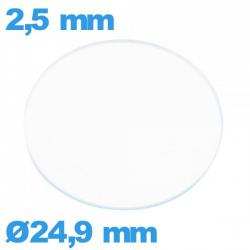 Verre 24,9 mm circulaire plat pour montre en verre minéral