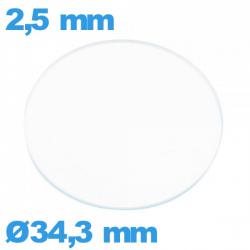 Verre 34,3 mm de montre plat circulaire verre minéral