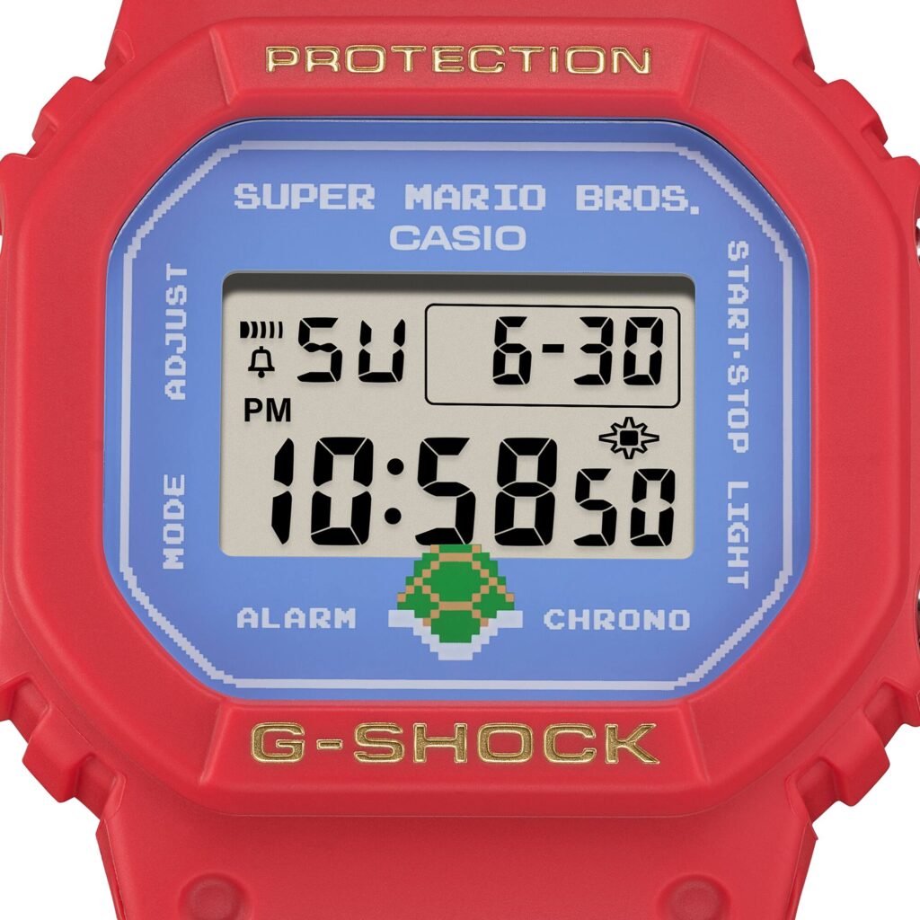 Gros plan de la Casio GShock DW5600 édition Super Mario Bros