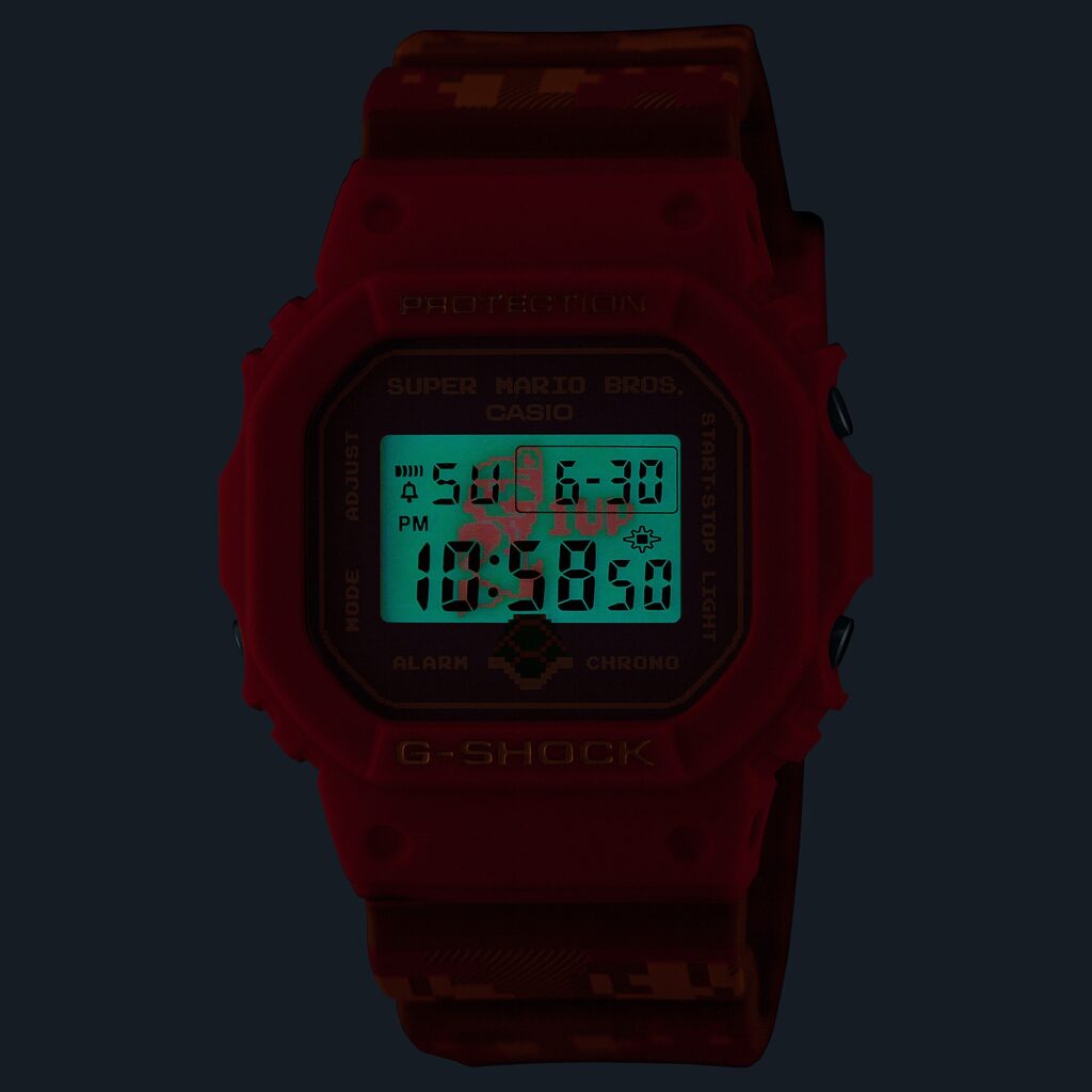 Rétro-éclairage de la Casio G-Shock DW5600 édition Nintendo Super Mario Bros